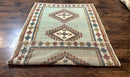 Turkish Kazak Rug 4x6, Geometric Medallion, Caucasian Design Rug, Semi Antique Vintage, Mint Green Maroon Ivory