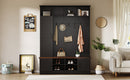 ON-TREND Versatile 3-in-1 Hall Tree with 6 Hooks, Farmhouse Walnut Storage Bench with Adjustable Shelves, 55'W Modern Entryway Coat Rack with Multiple Storage Space for Mudroom, Living Room, Black