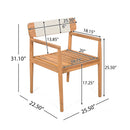 Creative Braided Acacia Wood Outdoor Dining Table and Chairs with Armrests, Teak Look & White Rope, Set of 2