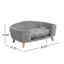 Elevated Dog Bed Frame for Small Dog, Corduroy Pet Couch Bed with Rubber Wood Legs and Supportive Foam, Gray, Easy Assembly