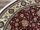 Round Sino Persian Rug 9x9, Burgundy and Cream, Floral, Wool and Silk, 9ft Round Carpet
