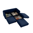 Stylish Blue Chenille 2-Seater Sofa with Ottoman Storage Seat, Cylindrical Backrest and Armrests, Modern Fabric Loveseat