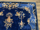 Blue Chinese Art Deco Rug 9x12, Vintage Antique Chinese Wool Rug, Chinese Fette Rug