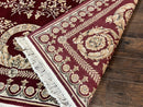 Aubusson Rug 9x12, Wool Handmade Carpet, Elegant French European Design, Dark Maroon Red, 9 x 12 Room Sized Rug, Finely Hand Knotted