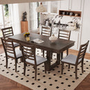 7-Piece Farmhouse Extendable Dining Table Set, 78 in Rustic Wood Table with 18 in Removable Leaf and 6 Upholstered Chairs for Dining Room