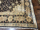 Large Persian Kerman Rug 10x14, Navy Blue and Beige, Floral Medallion, Traditional Elegant Persian Carpet, Signed by Masterweaver