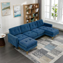 Elegant Convertible L-Shape Sectional Sofa Couch with Movable Ottoman, Velvet Upholstery, Blue