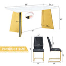 Table and chair set.63'x31.5x30' Luxurious Snow Mountain Patterned Sintered Stone Table with Golden Stainless Steel Butterfly Legs.Paried With 4 Black High-quality PU Chairs With Arched Metal Legs.