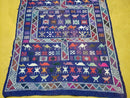 3' X 7' Vintage Handmade Indian Wool Kilim Flat weave Rug Camel Birds Blue Geometric Short Runner