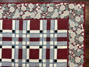 Indian Hand Stitched Rug 4x6, Vintage Carpet, Checkerboard Floral Pattern, Maroon Ivory, Flatweave, Wool