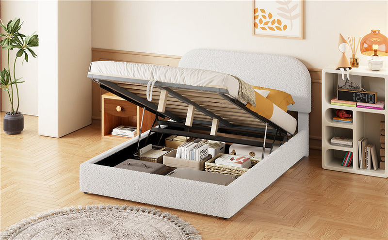 Walker Edison | Teddy Full Size Upholstered Platform Bed with Hydraulic Storage