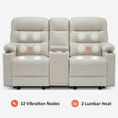 Power Recliner Loveseat With Console And Heat Vibration USB Light Grey