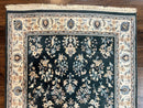 Green Indo Persian Rug 4x6, Floral Allover, Handmade Vintage Oriental Carpet, Sarouk Rug, Wool