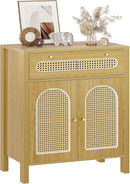 Two Piece Rattan Accent Sideboard Buffet Cabinet With Large Drawers 36 Inch High Natural Finish