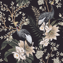 Dark Floral Wallpaper with Birds