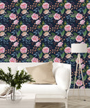 Modish Dark Wallpaper with Pink Roses Tasteful