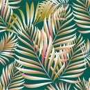 Green Wallpaper with Palm Leaves