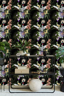 Dark Wallpaper with Flowers and Birds