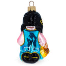 Girl Hugging Yellow Duck Glass Christmas Ornament