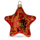 Glossy Red Star with Gold Pattern Glass Christmas Ornament