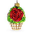 Red Flowers in White Basket Glass Christmas Ornament