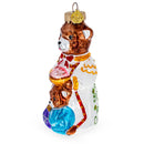 Mother Bear and Cub in Traditional Dress Glass Christmas Ornament