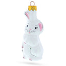 Whimsical White Bunny with Pink Ears Glass Christmas Ornament