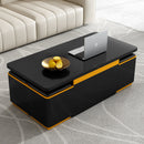 [Video Provided] U-Can Lift-Top Coffee Table with 4 Storage Stools, Modern Space Saving Center Table with Foldable Top, Multi-Functional Adjustable Coffee Table for Living Room
