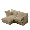Slipcovered Sectional 2 Seater Sofa Couch with Convertible Ottoman, Wide and Deep Seat L Shaped Sofa with Detachable Cover and Soft Multiple Big Pillows,Camel Corduroy Fabric
