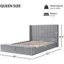 Queen Size Platform Bed with Headboard, Upholstered Platform Bed with Storage, Grey