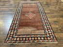 Antique Persian Rug 4x7, Sarab Tribal Wool Carpet, Brown and Multicolor, Handmade Wide Runner Rug 4 x 7, Open Field, Rainbow Border