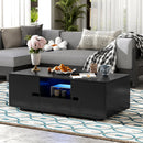 U-Can Modern High Glossy Rectangle Coffee Table, Stylish Center Table with Storage Space, Accent Furniture with 16 Color LED Lights for Living Room