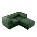 Modern Green Chenille 2-Seater Sofa with Ottoman Storage, Cylindrical Backrest and Armrests