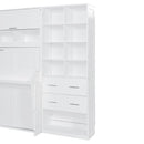 Full Size Murphy Bed Wall Bed with Closet , Drawers and Shelves, White