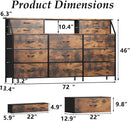SeventyTwoInch Wide Dresser With Fabric Drawers RusticBrownWoodTop