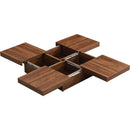 Square Marble Veneer Coffee Table Sliding Top with Storage in Walnut 39.4"