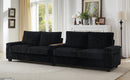 Modern 4-Seater Corduroy Sofa Couch with USB Ports and Hidden Storage in Black