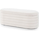 Modern Oval Storage Ottoman Bench, Upholstered Boucle Teddy Fabric End of Bed Bench with Storage, End of Bed Stool with Safety Hinge for Bedroom, Living Room, Entryway, White