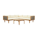 Premium Outdoor Sofa Set with Waterproof Cushions in Beige - Sectional Seating Group with Acacia Wood and Wicker