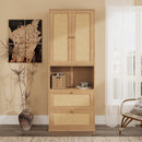 Full Size Solid Wood With Rattan Murphy Bed Cabinet Space-Saving Bed with 1 Side Cabinet Storage Shelf, Perfect for Guest Room, for Bed Room, Guest Room, Home Office, Natural