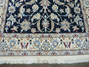 Persian Nain Rug 4x7, Navy Blue and Ivory, Handmade, Wool & Silk Highlights, Fine Oriental Rug, Vintage