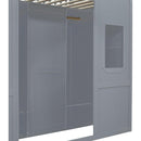Twin Size House Loft Bed With Ladder and Wardrobe-Grey