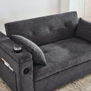 54" Pull-Out Sleeper Sofa Bed Double Seat Recliner Sofa Bed with Armrests with Storage and Side Pockets, Adjustable Backrest and Lumbar Pillow for Apartments, Living Rooms, etc. with USB Power Outlet