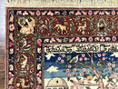 Wonderful Persian Kashan Pictorial Rug 4.7 x 6.5, Persian Rug for Wall Hanging, Handmade Antique Wool Carpet Animal Motifs Poetry Lovers, 240 KPSI