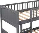 Triple Bunk Bed for Kids L Shaped Solid Wood Gray Twin Size