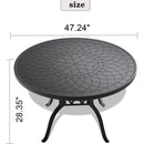 47.24-inch Cast Aluminum Patio Dining Table With Black Frame and Carved Texture on the Tabletop