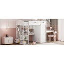 Twin Size Loft Bed with Desk, Wardrobes, 4 Drawers and 4 Shelves-White