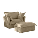 Upholstered Slipcovered Armchair with Ottoman,  Deep Seat Armchair W/ Wide Ottoman for Living Room, Armchair Sets with Large Soft Pillows(Set of 2), Camel Corduroy Fabric