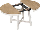 Farmhouse Round Extendable Dining Table Set Oak Finish with Upholstered Chairs