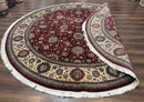 Round Sino Persian Rug 9x9, Burgundy and Cream, Floral, Wool and Silk, 9ft Round Carpet